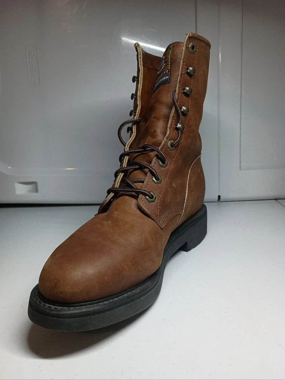 Justin Boots Original Work Boot Style 0760 Brown Men's Soft Toe Size 9 1/2 D USA